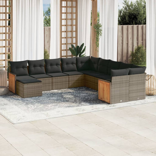 Set Divani da Giardino 11 pz con Cuscini in Polyrattan Grigio - homemem39