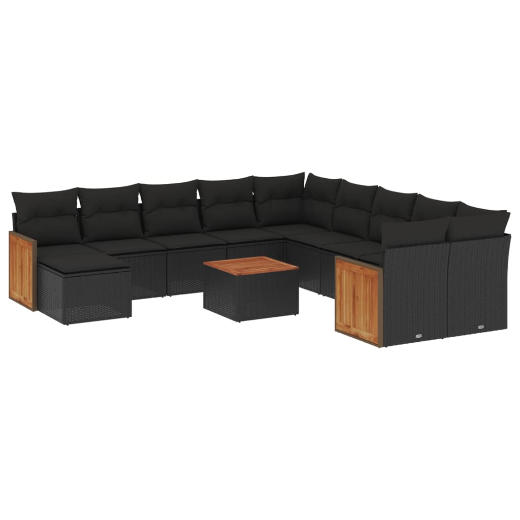 Set Divani da Giardino 12 pz con Cuscini Nero in Polyrattan | homemem39