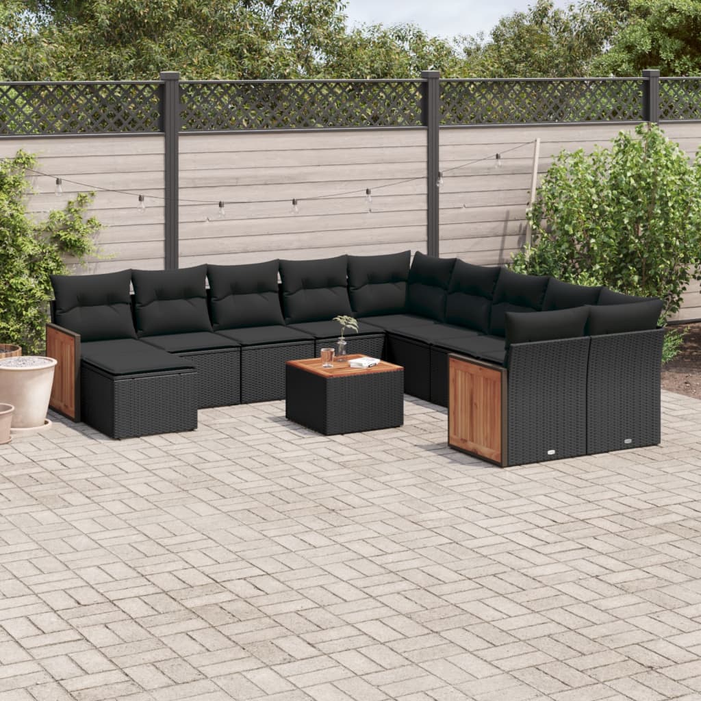 Set Divani da Giardino 12 pz con Cuscini Nero in Polyrattan | homemem39