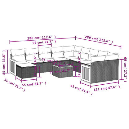 Set Divani da Giardino 12 pz con Cuscini Nero in Polyrattan | homemem39