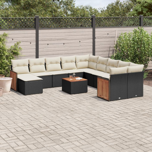 Set Divani da Giardino 12 pz con Cuscini Nero in Polyrattan - homemem39