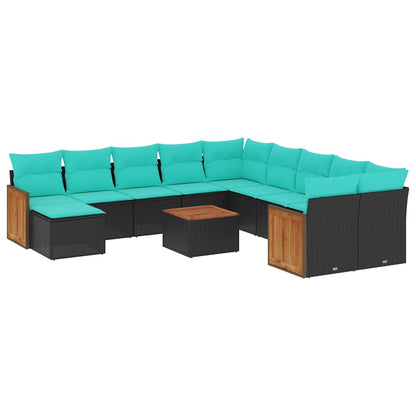 Set Divani da Giardino 12 pz con Cuscini Nero in Polyrattan | homemem39