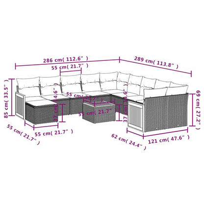 Set Divani da Giardino 12 pz con Cuscini Nero in Polyrattan | homemem39
