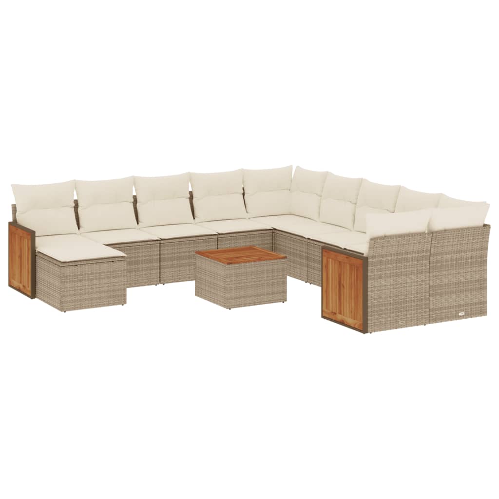 Set Divani da Giardino 12 pz con Cuscini Beige in Polyrattan | homemem39