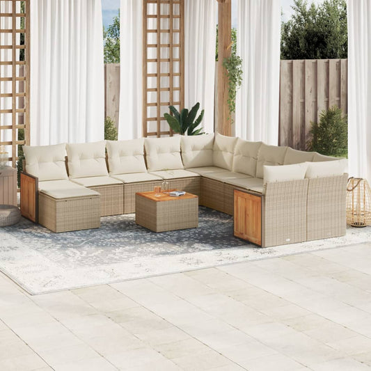 Set Divani da Giardino 12 pz con Cuscini Beige in Polyrattan - homemem39
