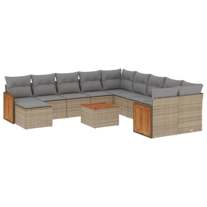 Set Divani da Giardino 12 pz con Cuscini Beige in Polyrattan - homemem39