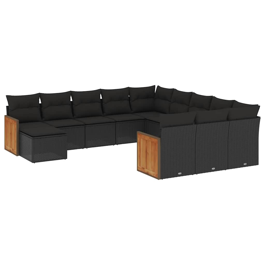 Set Divani da Giardino 12 pz con Cuscini Nero in Polyrattan | homemem39