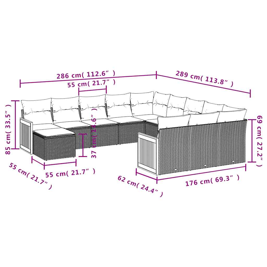 Set Divani da Giardino 12 pz con Cuscini Nero in Polyrattan | homemem39
