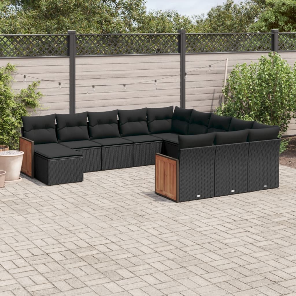 Set Divani da Giardino 12 pz con Cuscini Nero in Polyrattan - homemem39