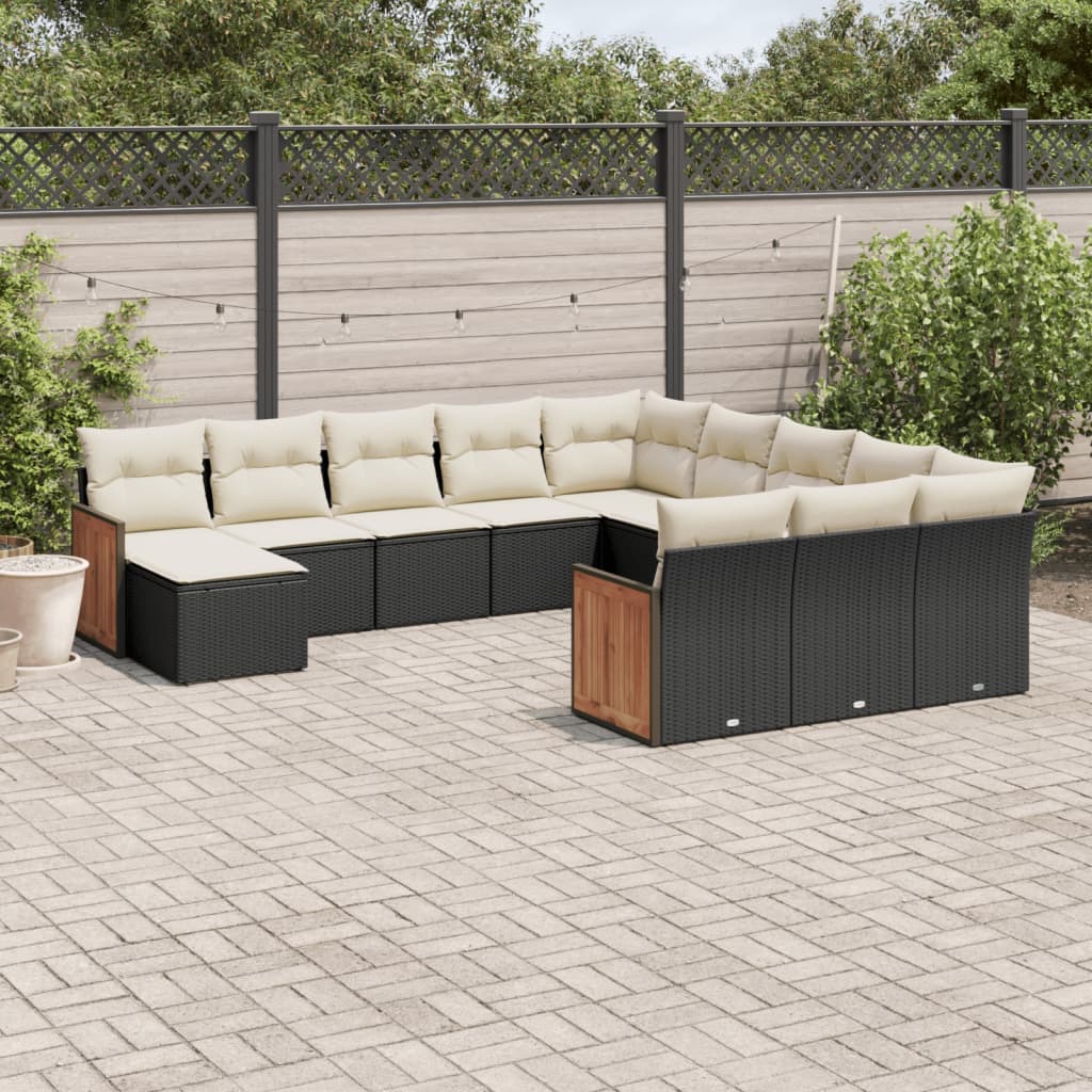 Set Divani da Giardino 12 pz con Cuscini Nero in Polyrattan | homemem39