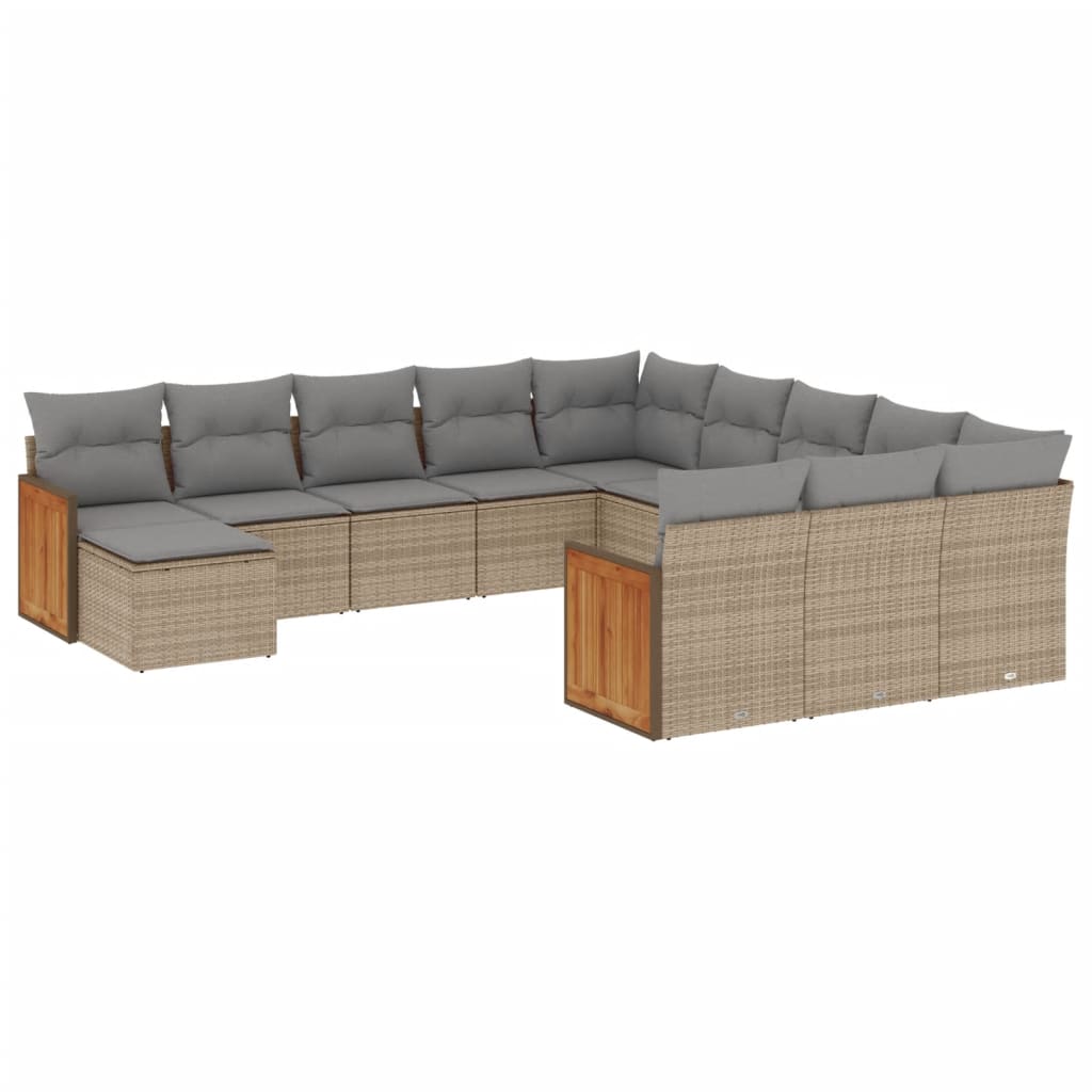 Set Divani da Giardino 12 pz con Cuscini Beige in Polyrattan - homemem39