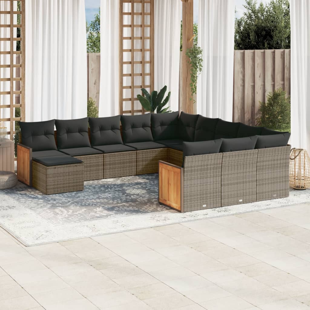 Set Divani da Giardino 12 pz con Cuscini Grigio in Polyrattan - homemem39