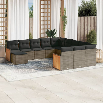Set Divani da Giardino 12 pz con Cuscini Grigio in Polyrattan - homemem39