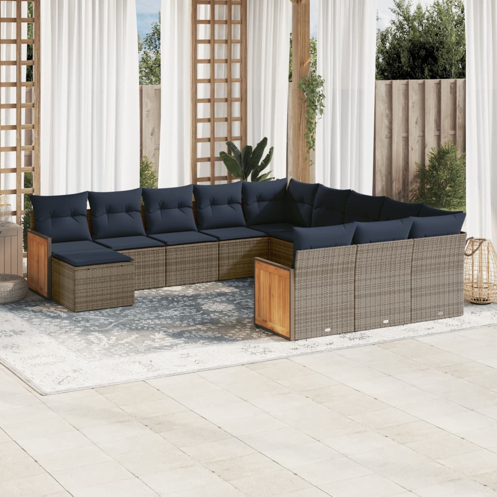 Set Divani da Giardino 12 pz con Cuscini Grigio in Polyrattan | homemem39