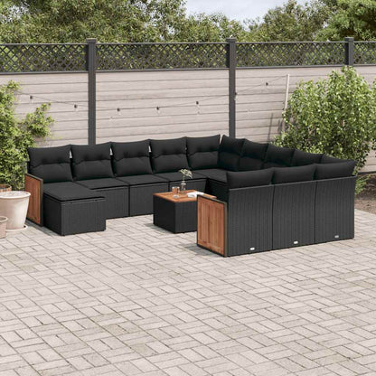 Set Divani da Giardino 13pz con Cuscini Nero in Polyrattan | homemem39