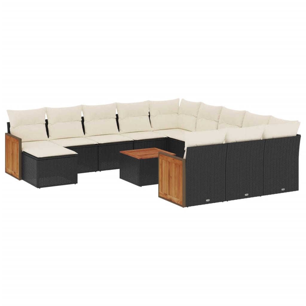 Set Divani da Giardino 13pz con Cuscini Nero in Polyrattan - homemem39