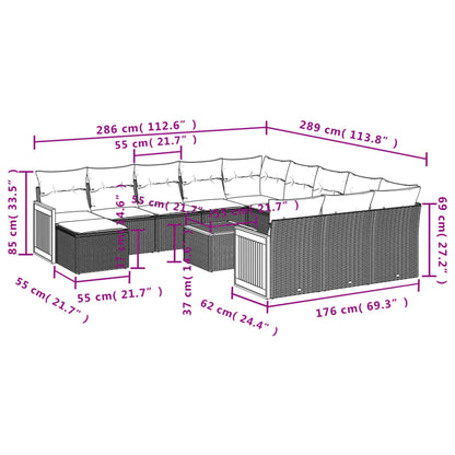 Set Divani da Giardino 13pz con Cuscini Nero in Polyrattan | homemem39
