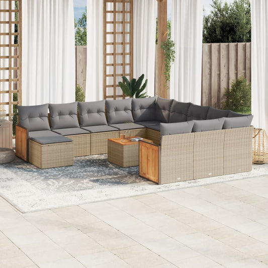 Set Divano da Giardino 13 pz con Cuscini Beige in Polyrattan | homemem39