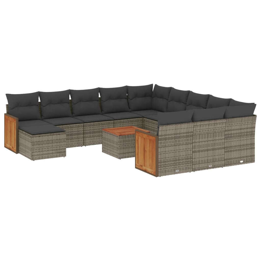 Set Divani da Giardino 13 pz con Cuscini Grigio in Polyrattan | homemem39