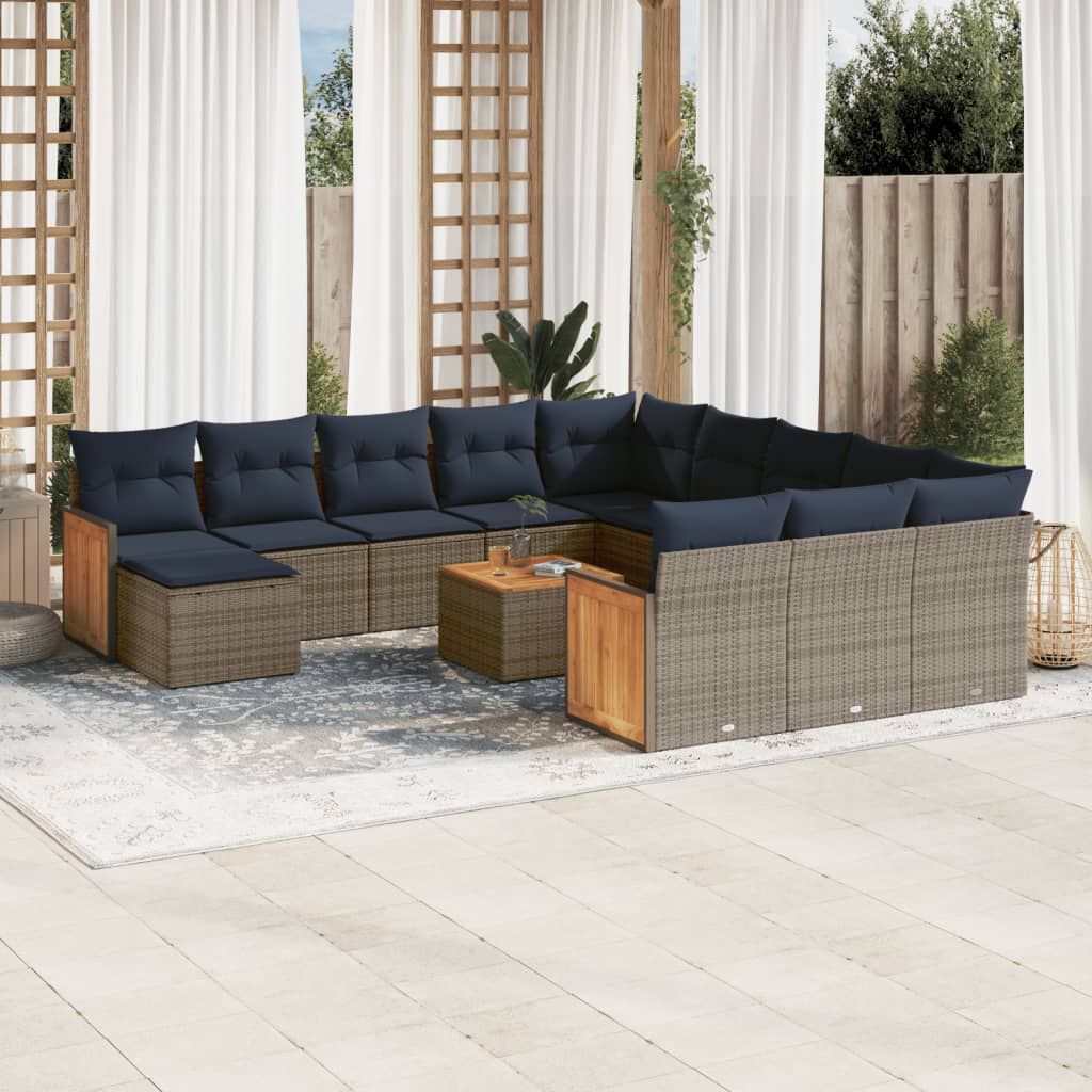 Set Divani da Giardino 13 pz con Cuscini Grigio in Polyrattan | homemem39