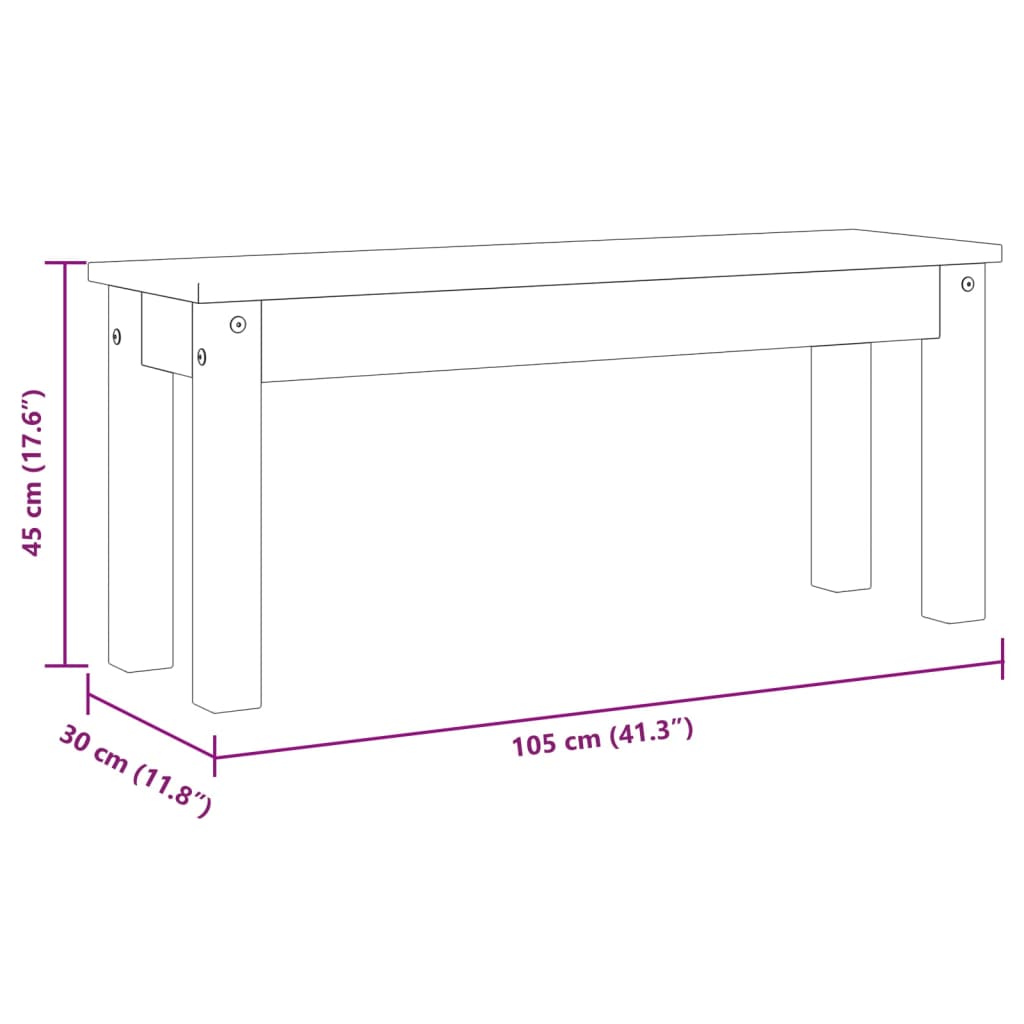 Panca da Pranzo Panama 105x30x45 cm in Legno Massello di Pino