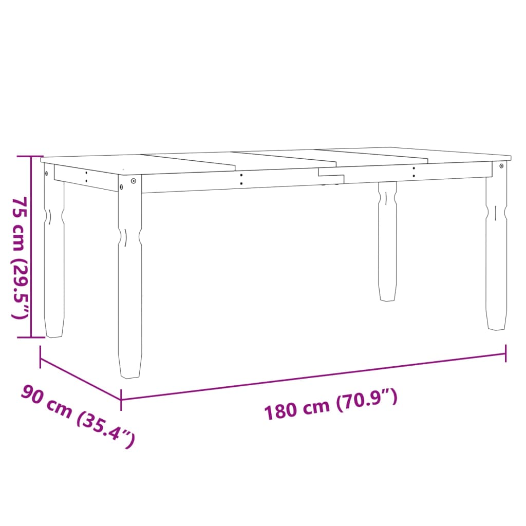 Tavolo da Pranzo Corona 180x90x75 cm in Legno Massello di Pino | homemem39