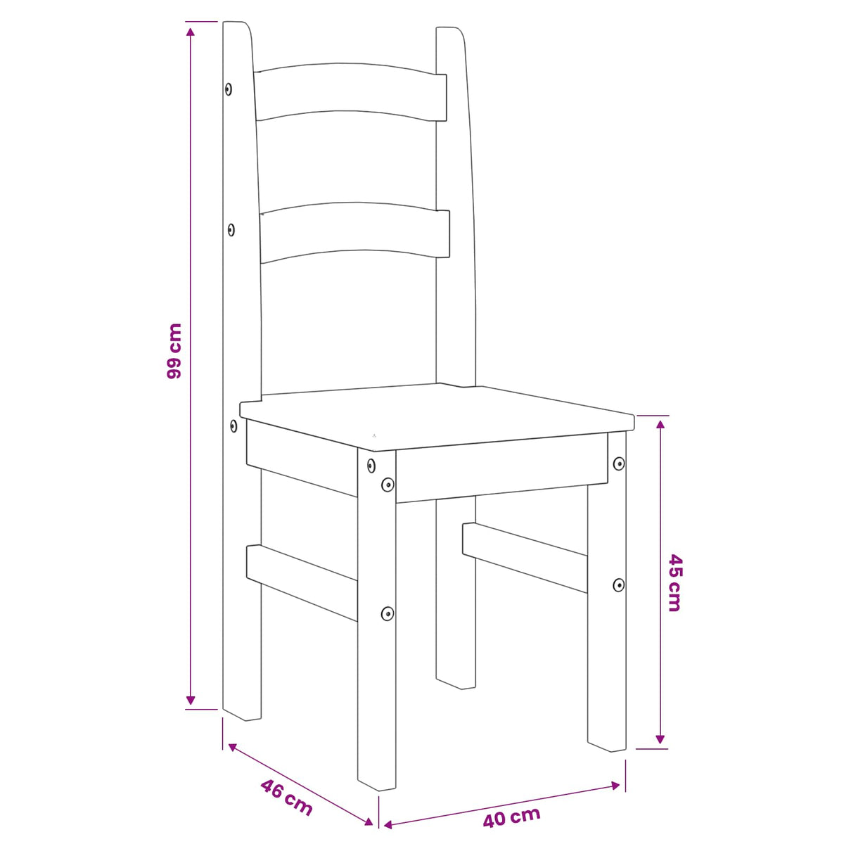 Sedie da Pranzo 2 pz Bianche 40x46x99 cm Legno Massello di Pino