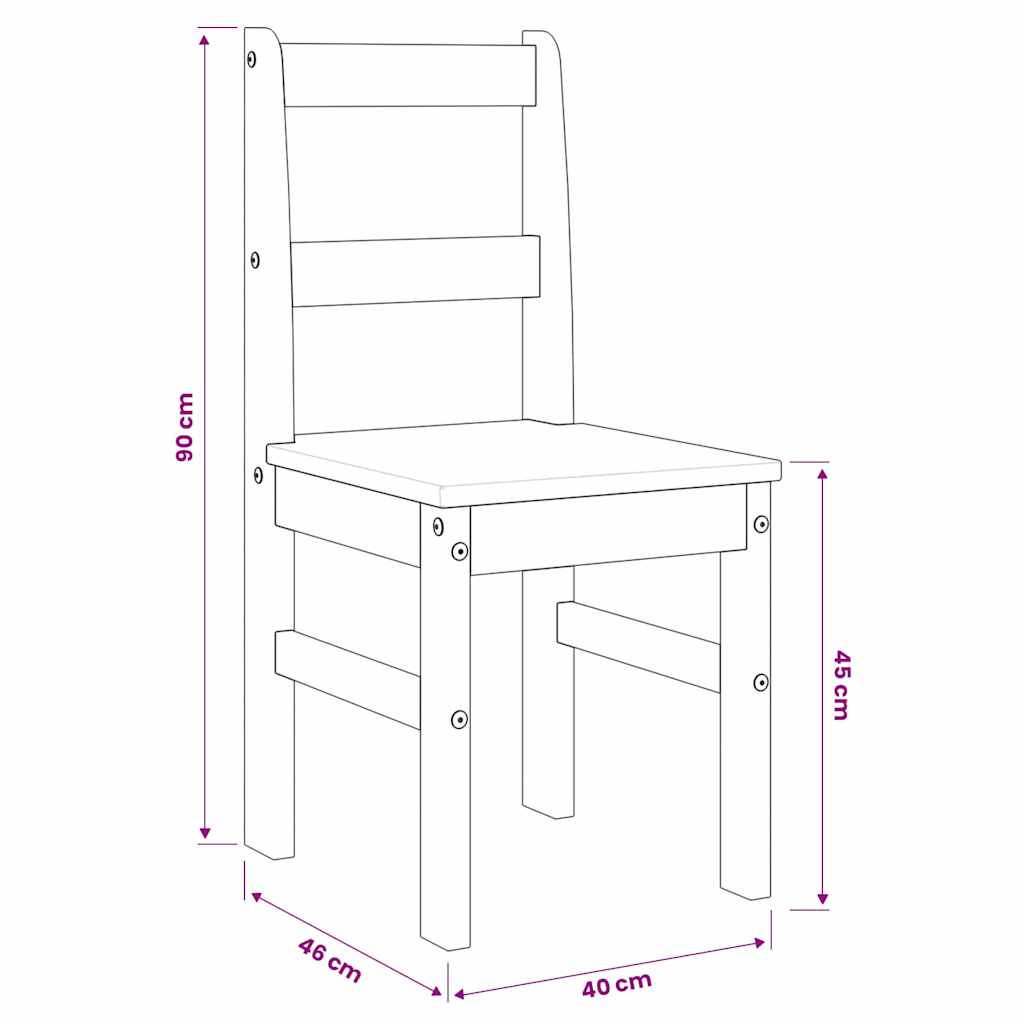 Sedie da Pranzo 2 pz Panama 105x30x45 cm Legno Massello Pino