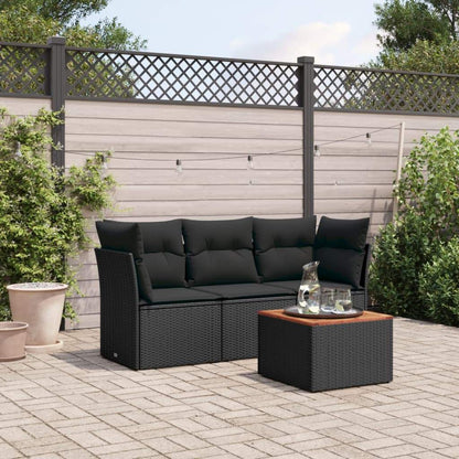 Set Divani da Giardino 4 pz con Cuscini Nero in Polyrattan - homemem39