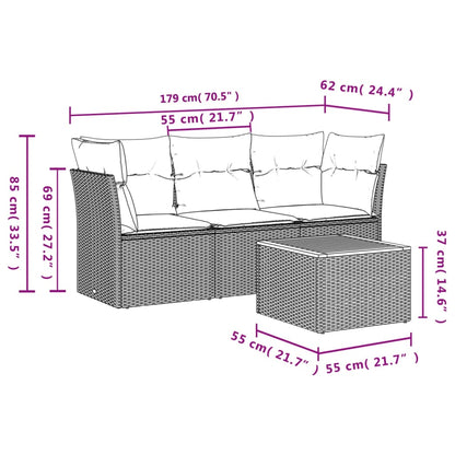 Set Divani da Giardino 4 pz con Cuscini Nero in Polyrattan