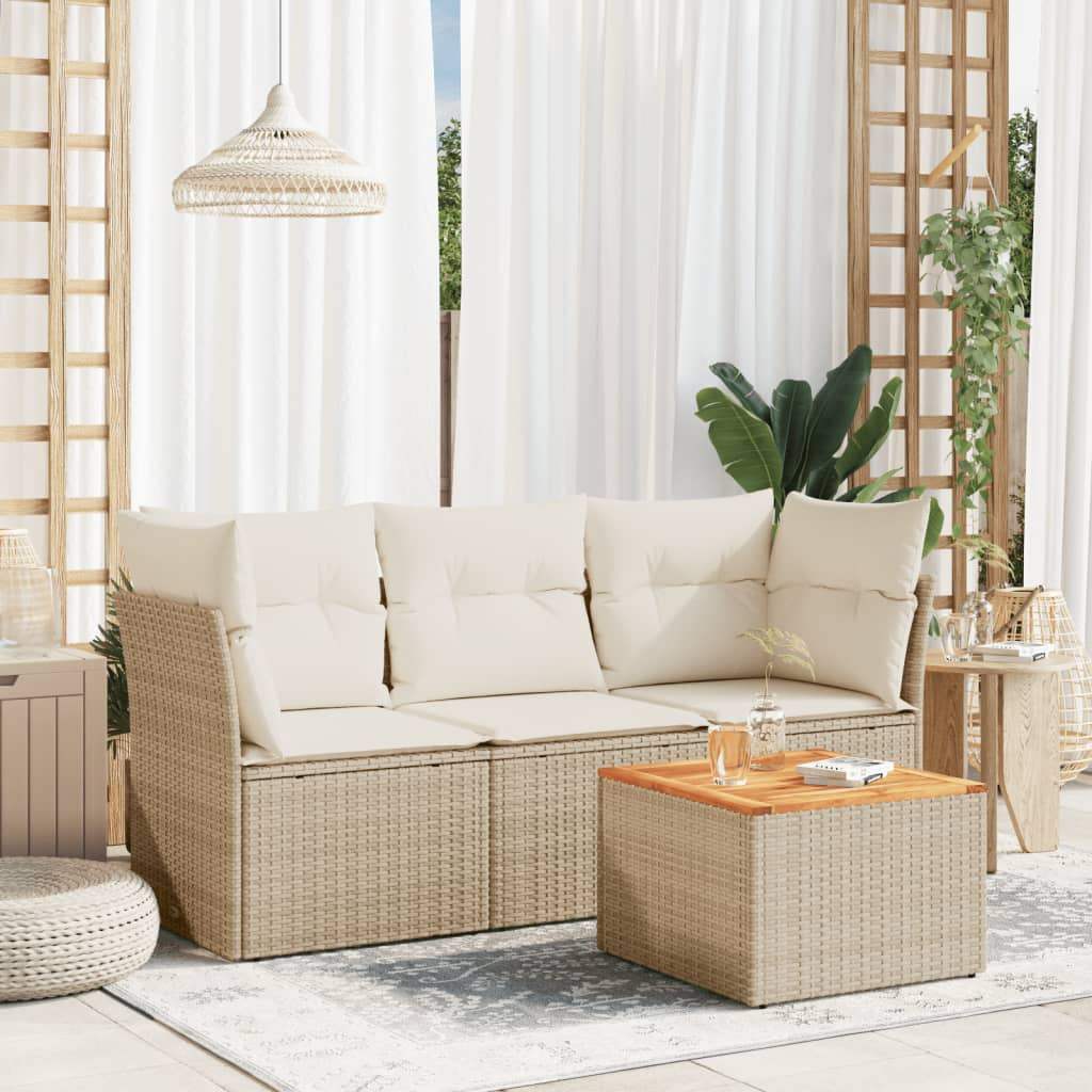 Set Divano da Giardino 4 pz con Cuscini Beige in Polyrattan - homemem39