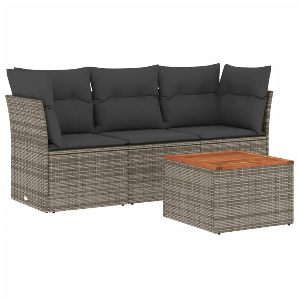 Set Divani da Giardino 4 pz con Cuscini in Polyrattan Grigio - homemem39