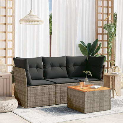 Set Divani da Giardino 4 pz con Cuscini in Polyrattan Grigio - homemem39