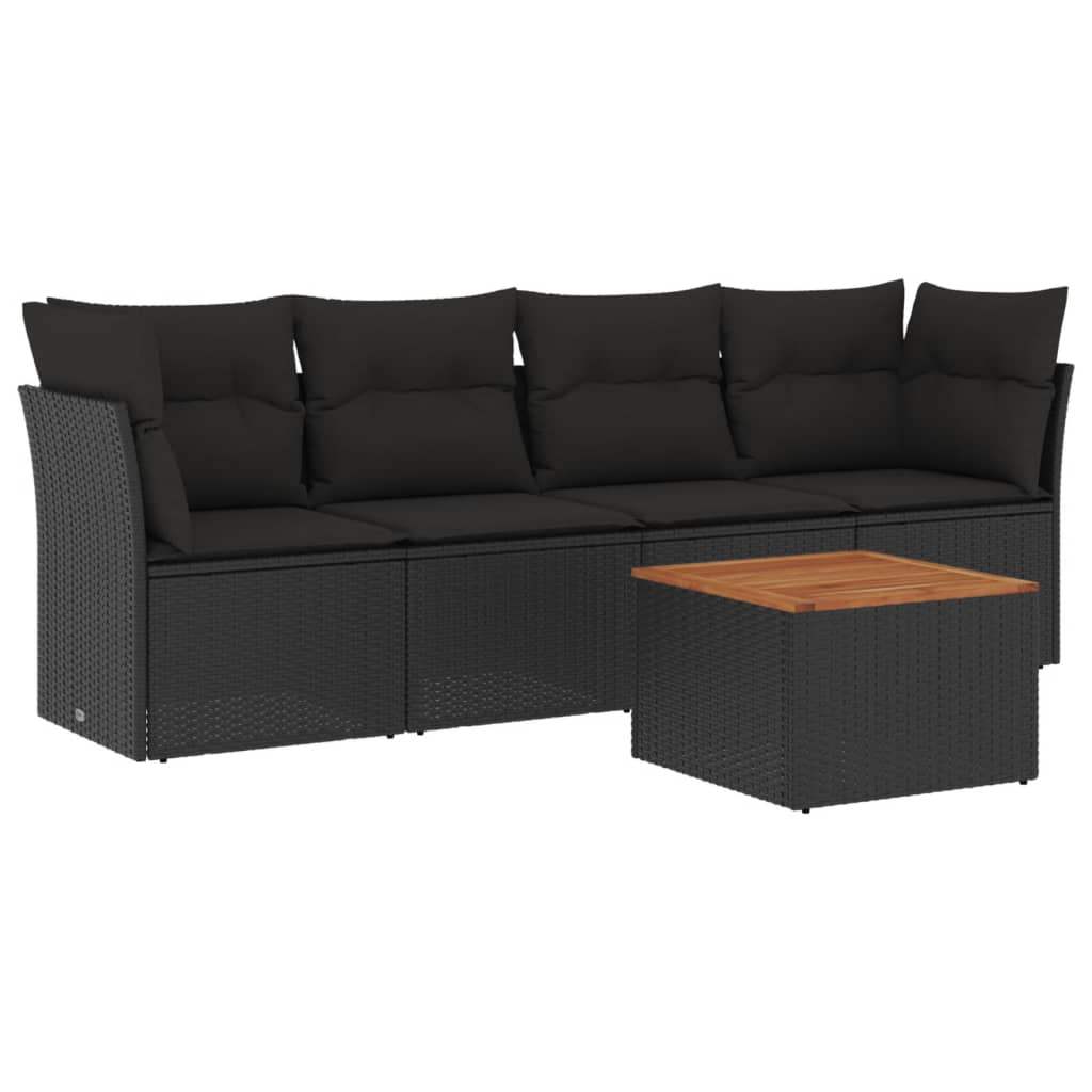 Set Divani da Giardino 5 pz con Cuscini in Polyrattan Nero - homemem39