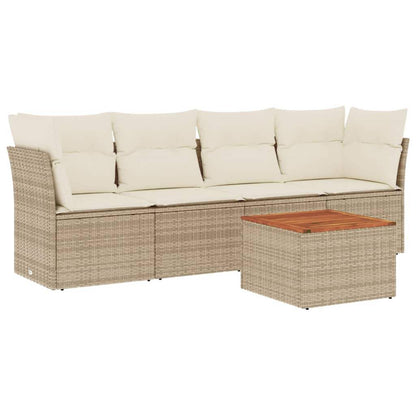 Set Divano da Giardino 5 pz con Cuscini Beige in Polyrattan - homemem39