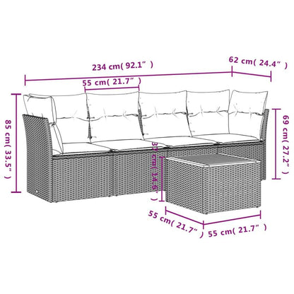 Set Divano da Giardino 5 pz con Cuscini Beige in Polyrattan - homemem39