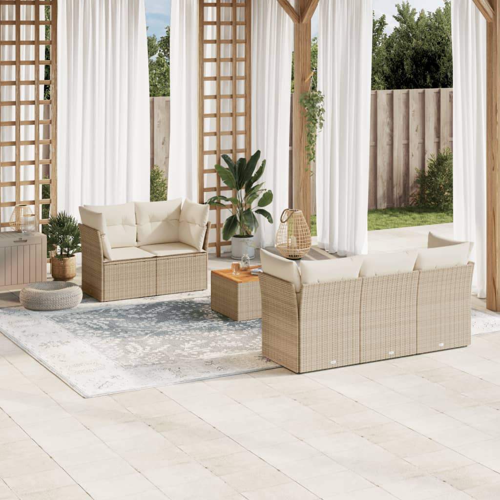Set Divano da Giardino 6 pz con Cuscini Beige in Polyrattan - homemem39