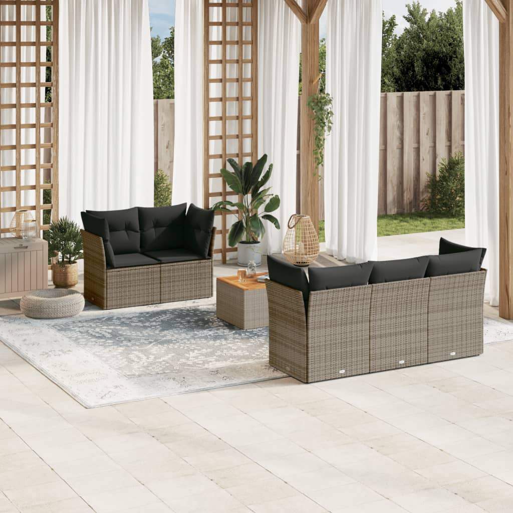 Set Divano da Giardino 6 pz con Cuscini Grigio in Polyrattan - homemem39