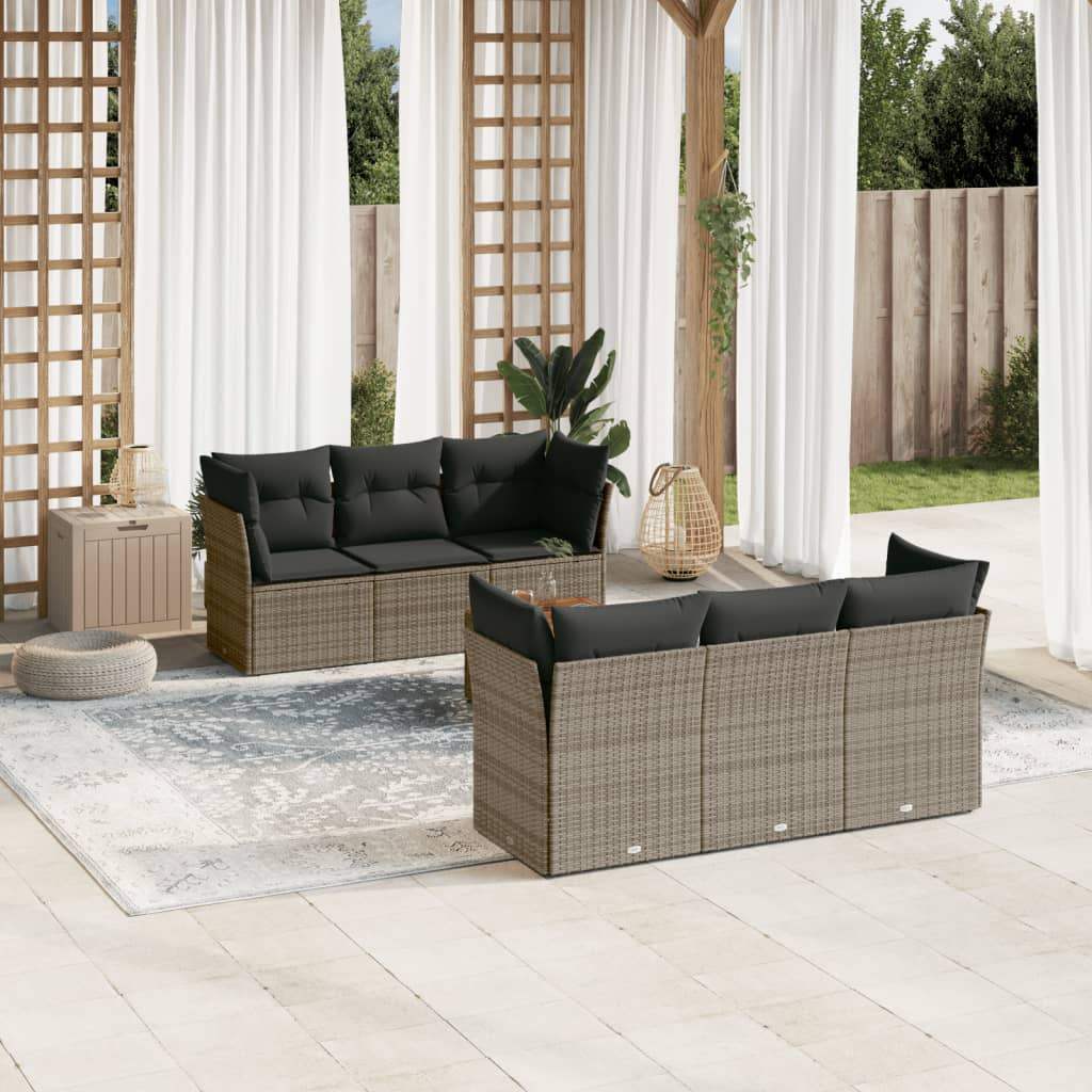 Set Divani da Giardino 7 pz con Cuscini Grigio in Polyrattan - homemem39