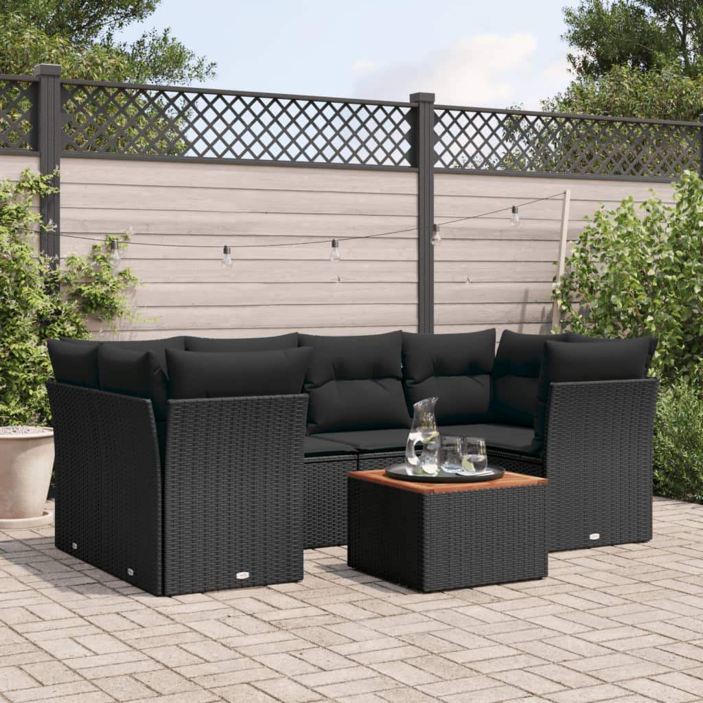 Set Divani da Giardino con Cuscini 7pz Nero Polyrattan - homemem39