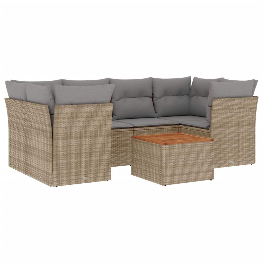 Set Divani da Giardino 7 pz con Cuscini Beige in Polyrattan - homemem39