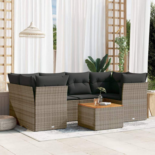 Set Divani da Giardino 7 pz con Cuscini Grigio in Polyrattan - homemem39