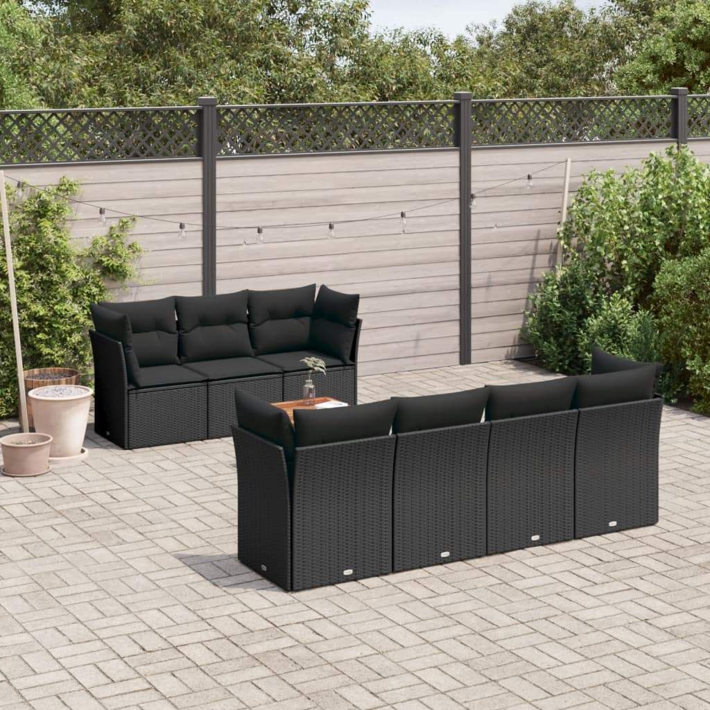 Set Divani da Giardino con Cuscini 8 pz Nero in Polyrattan - homemem39