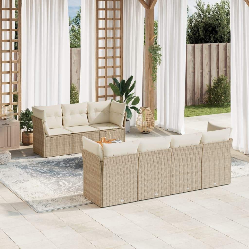 Set Divano da Giardino 8 pz con Cuscini Beige in Polyrattan - homemem39