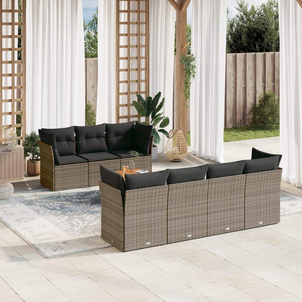 Set Divano da Giardino 8 pz con Cuscini Grigio in Polyrattan - homemem39
