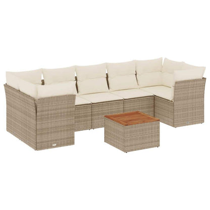 Set Divano da Giardino 8 pz con Cuscini Beige in Polyrattan - homemem39