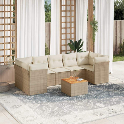Set Divano da Giardino 8 pz con Cuscini Beige in Polyrattan - homemem39