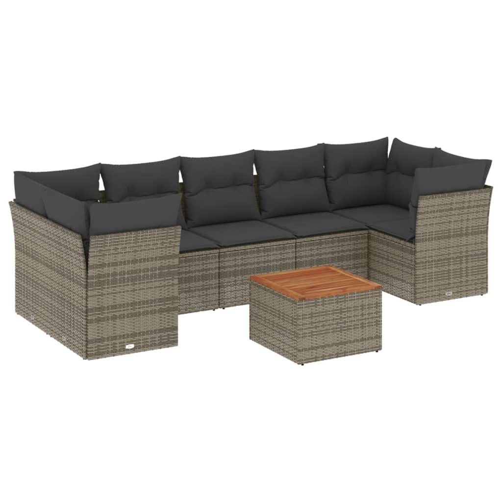 Set Divano da Giardino 8 pz con Cuscini Grigio in Polyrattan - homemem39