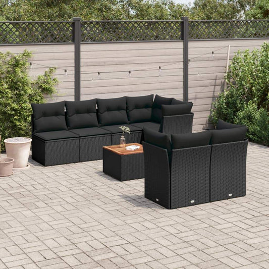 Set Divani da Giardino con Cuscini 8 pz Nero in Polyrattan - homemem39