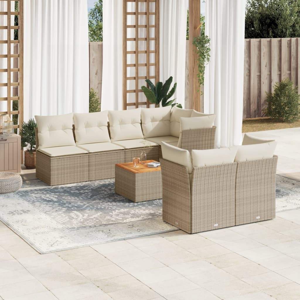 Set Divano da Giardino 8 pz con Cuscini Beige in Polyrattan - homemem39